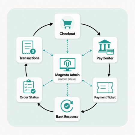Τράπεζα Πειραιώς για Magento 2 - ροή checkout, PayCenter, payment ticket, bank response, order status και transactions